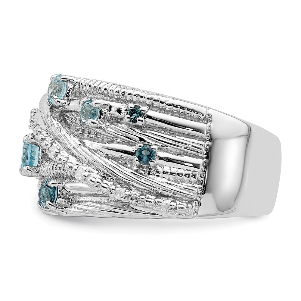 Sterling Silver Polished London Blue Topaz and Diamond Ring