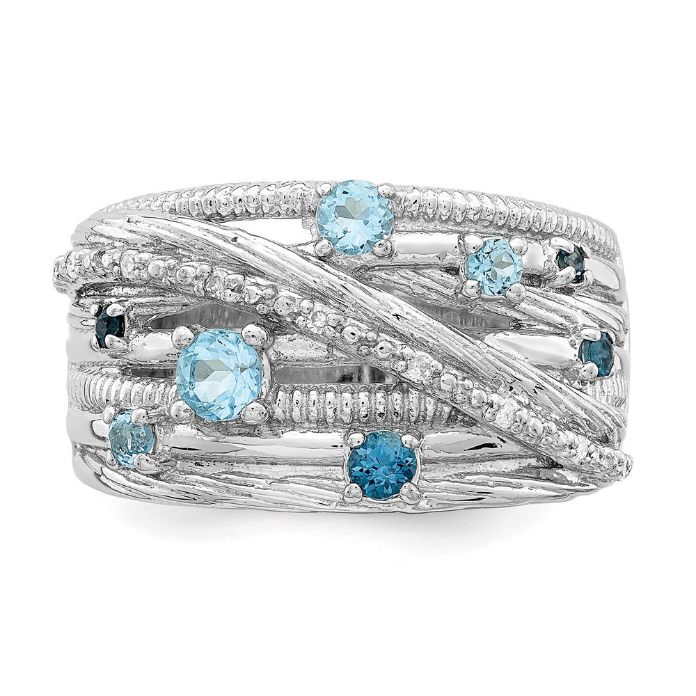 Sterling Silver Polished London Blue Topaz and Diamond Ring