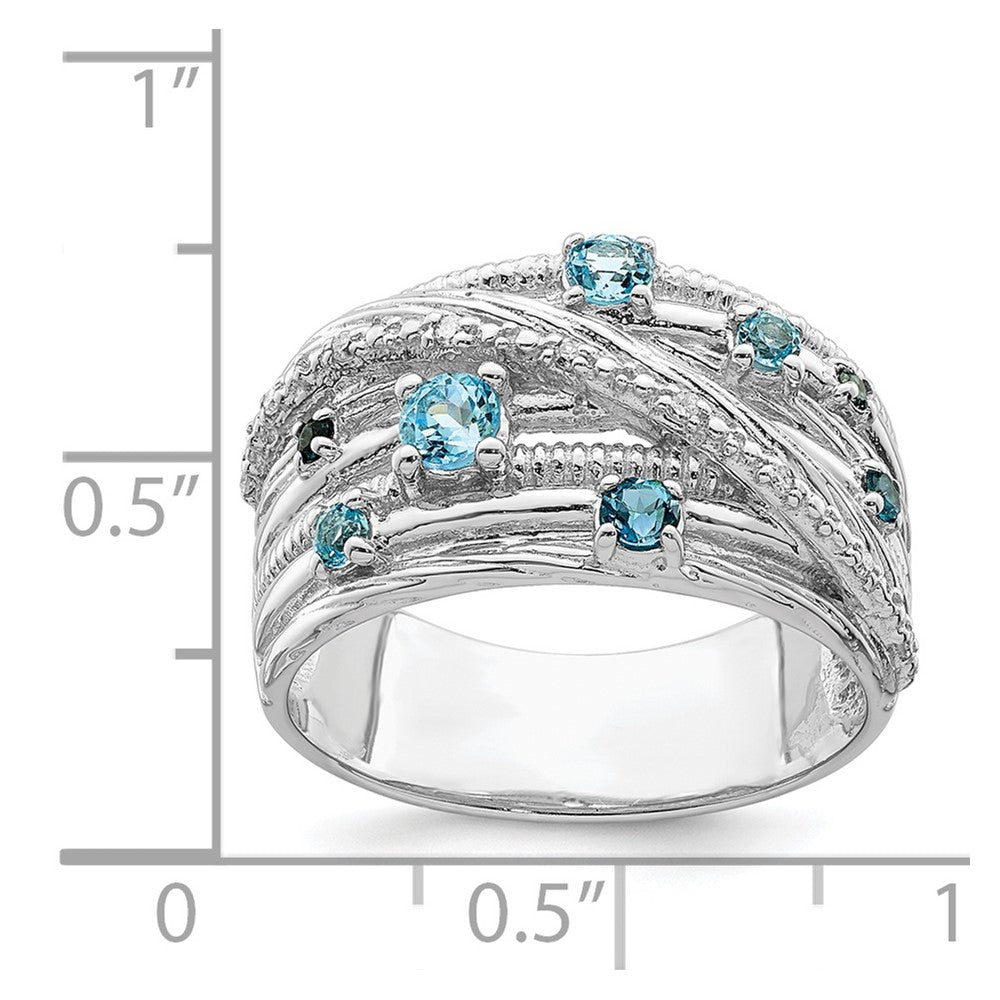 Sterling Silver Polished London Blue Topaz and Diamond Ring