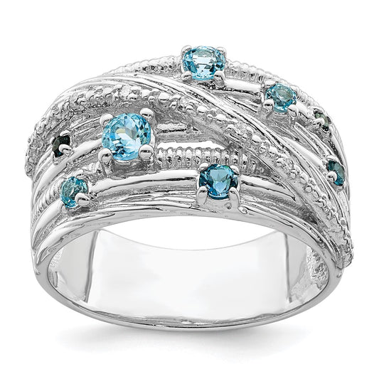 Sterling Silver Polished London Blue Topaz and Diamond Ring