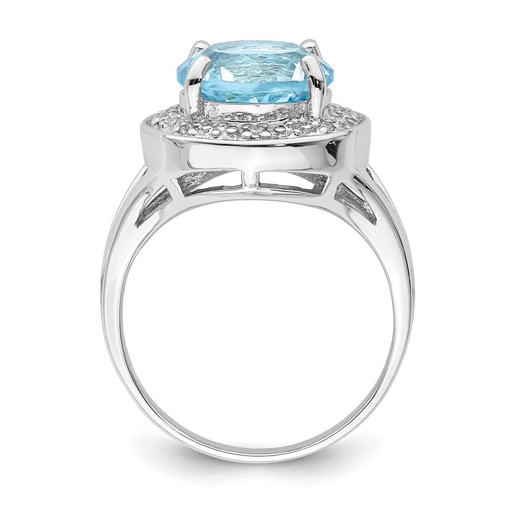 Sterling Silver Rhodium-plated 10mm Round Blue Topaz & CZ Ring