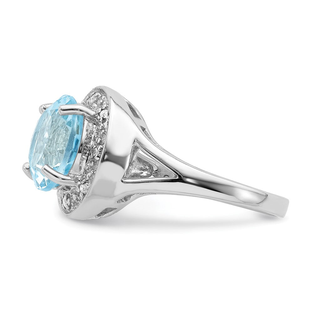 Sterling Silver Rhodium-plated 10mm Round Blue Topaz & CZ Ring