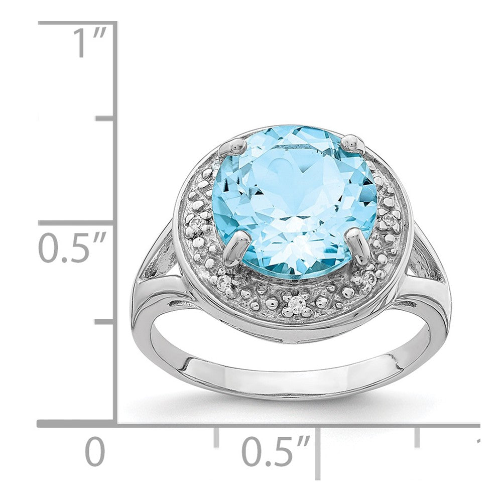 Sterling Silver Rhodium-plated 10mm Round Blue Topaz & CZ Ring