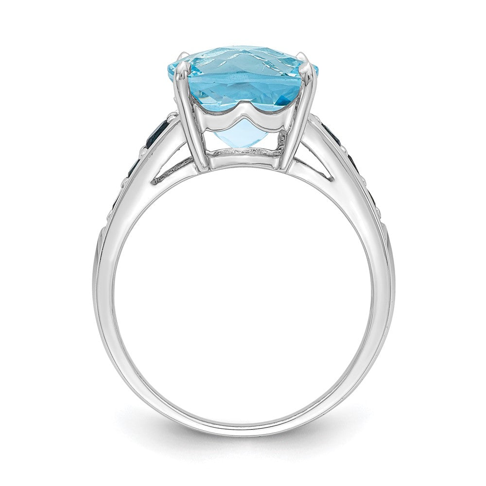 Sterling Silver Rhodium-plated Sky Blue Cushion & London Blue Topaz Ring