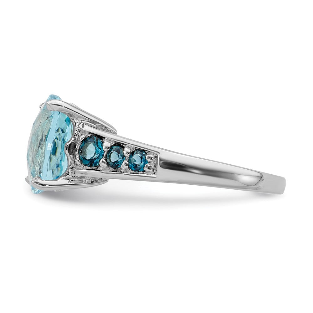 Sterling Silver Rhodium-plated Sky Blue Cushion & London Blue Topaz Ring