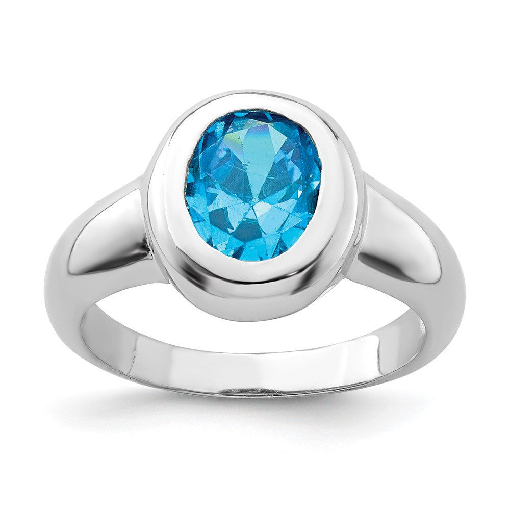 Sterling Silver Rhodium Blue Topaz Ring