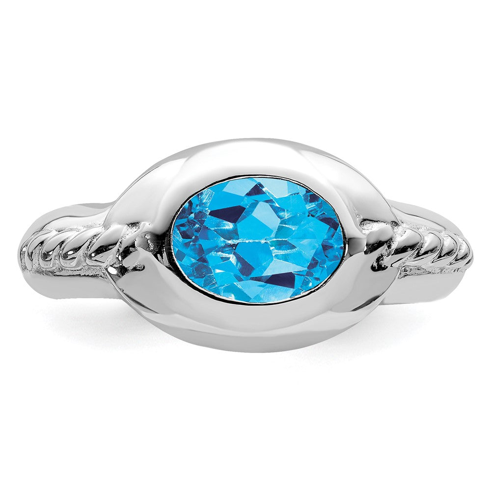 Sterling Silver Rhodium Blue Topaz Ring