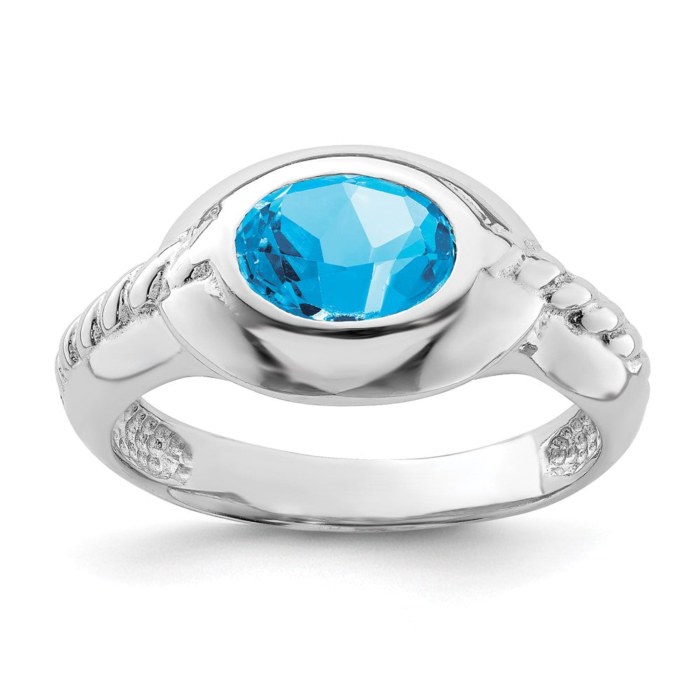 Sterling Silver Rhodium Blue Topaz Ring