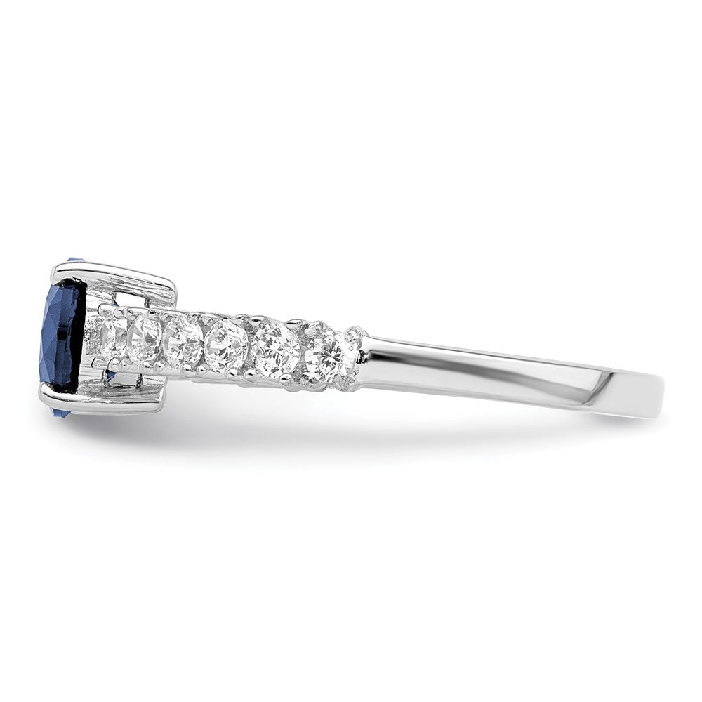 Sterling Silver Polished Rhodium-plated Cr. Blue Spinel and CZ Ring