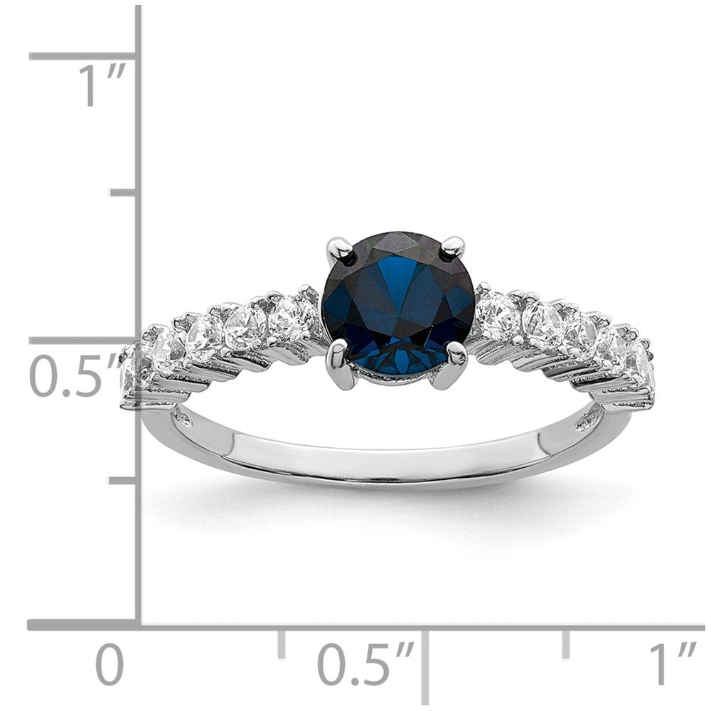 Sterling Silver Polished Rhodium-plated Cr. Blue Spinel and CZ Ring