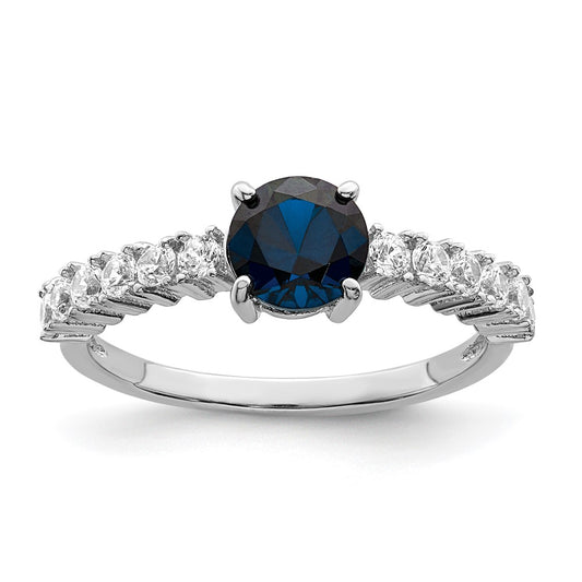 Sterling Silver Polished Rhodium-plated Cr. Blue Spinel and CZ Ring