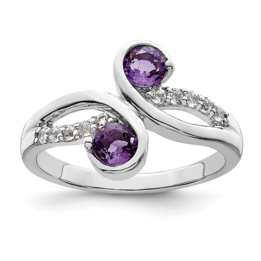 SterlingSilver Rhod-plated .6t.w. Amethyst & White Topaz Swirl Ring