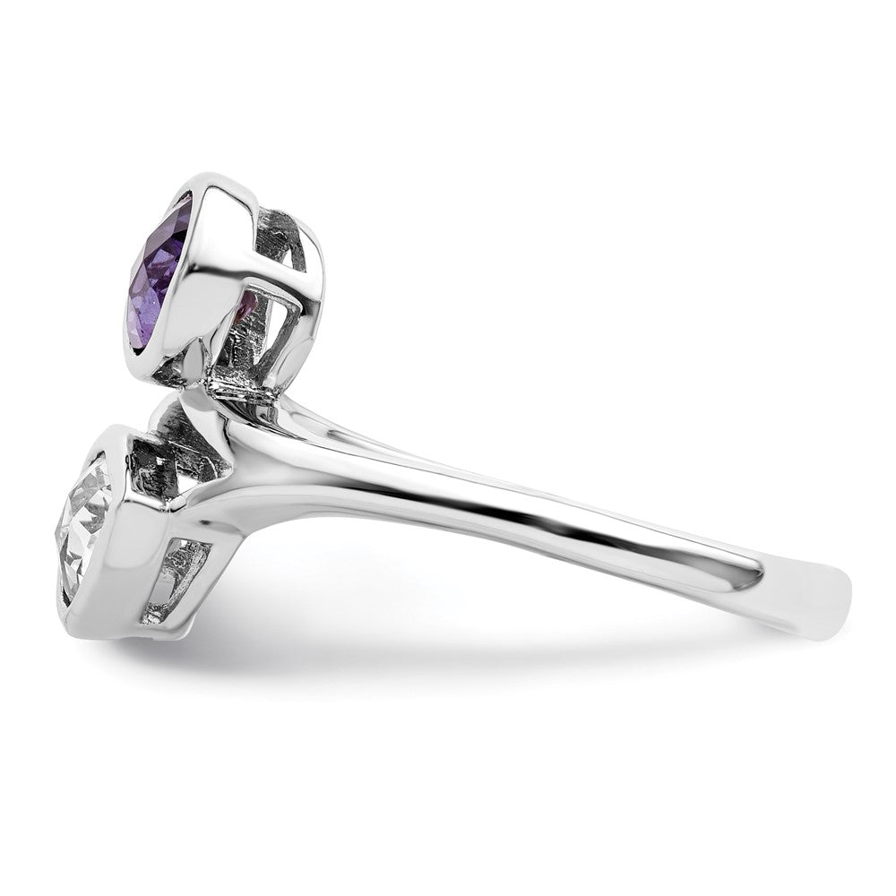 Sterling Silver Rhodium-plated Pear Shape Amethyst & White Topaz Ring