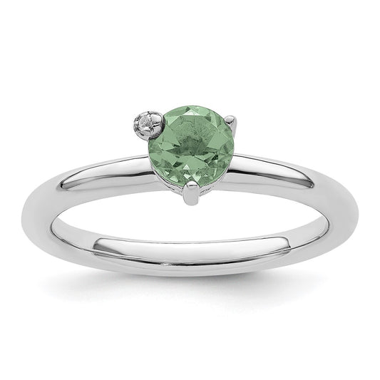 Sterling Silver Rhodium-plated Polished Green Quartz & White Topaz Ring