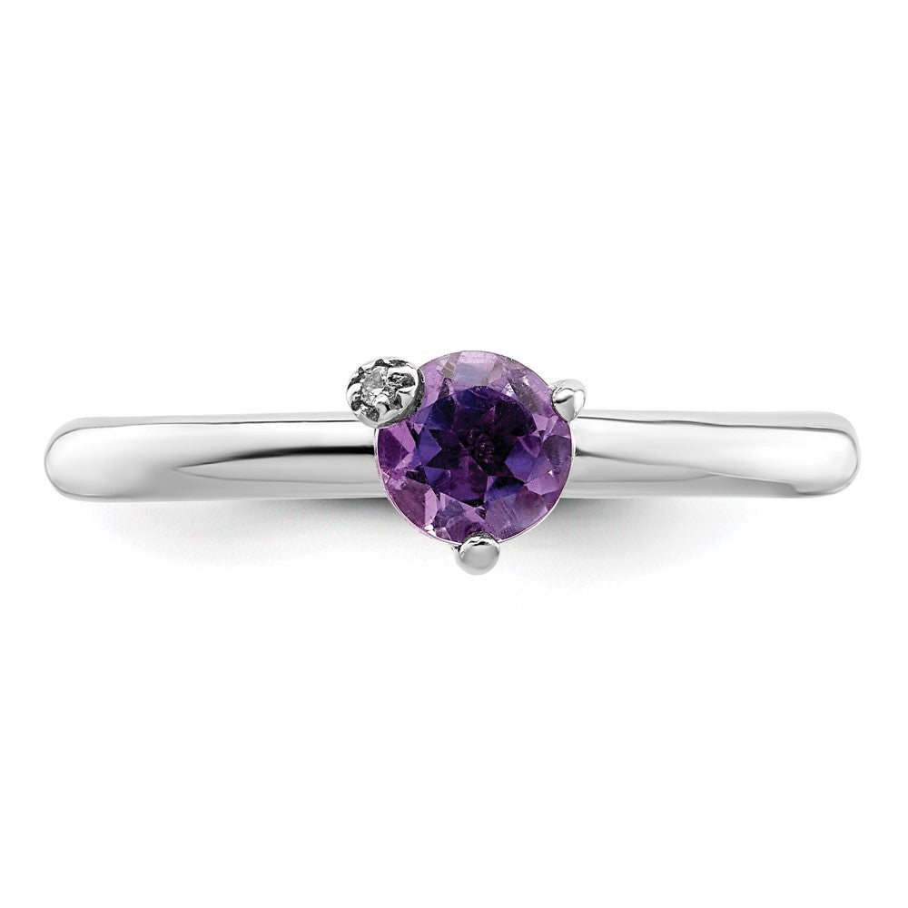 Sterling Silver Rhodium-plated Polished Amethyst & White Topaz Ring