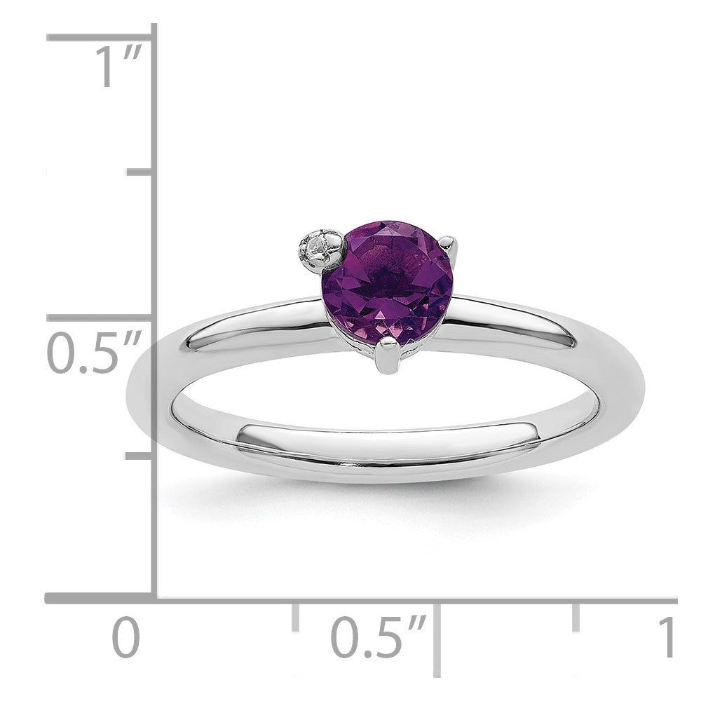 Sterling Silver Rhodium-plated Polished Amethyst & White Topaz Ring