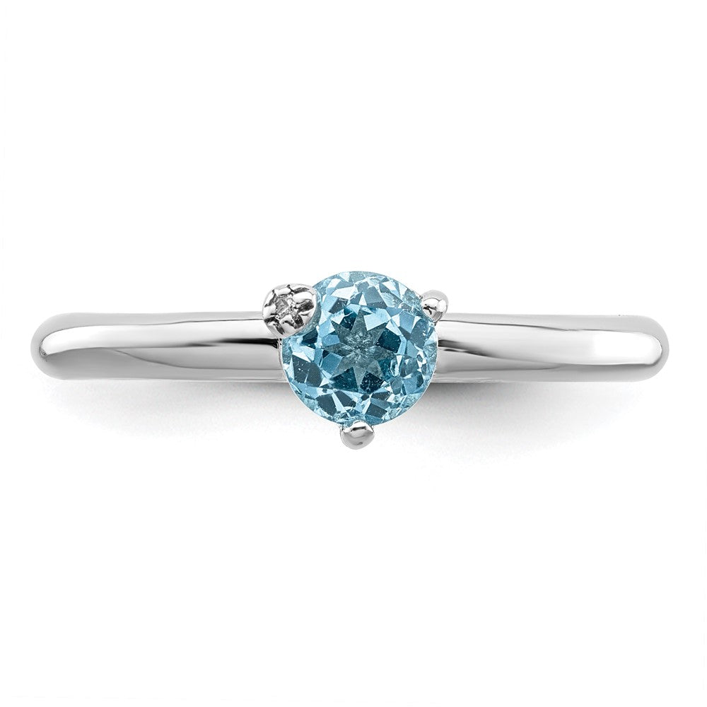 Sterling Silver Rhodium-plated Polished LS Blue Topaz & White Topaz Ring