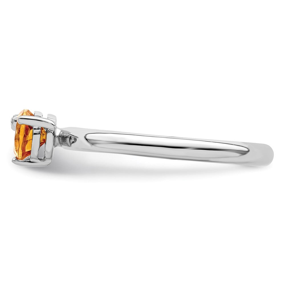 Sterling Silver Rhodium-plated Polished Circle Citrine & White Topaz Ring