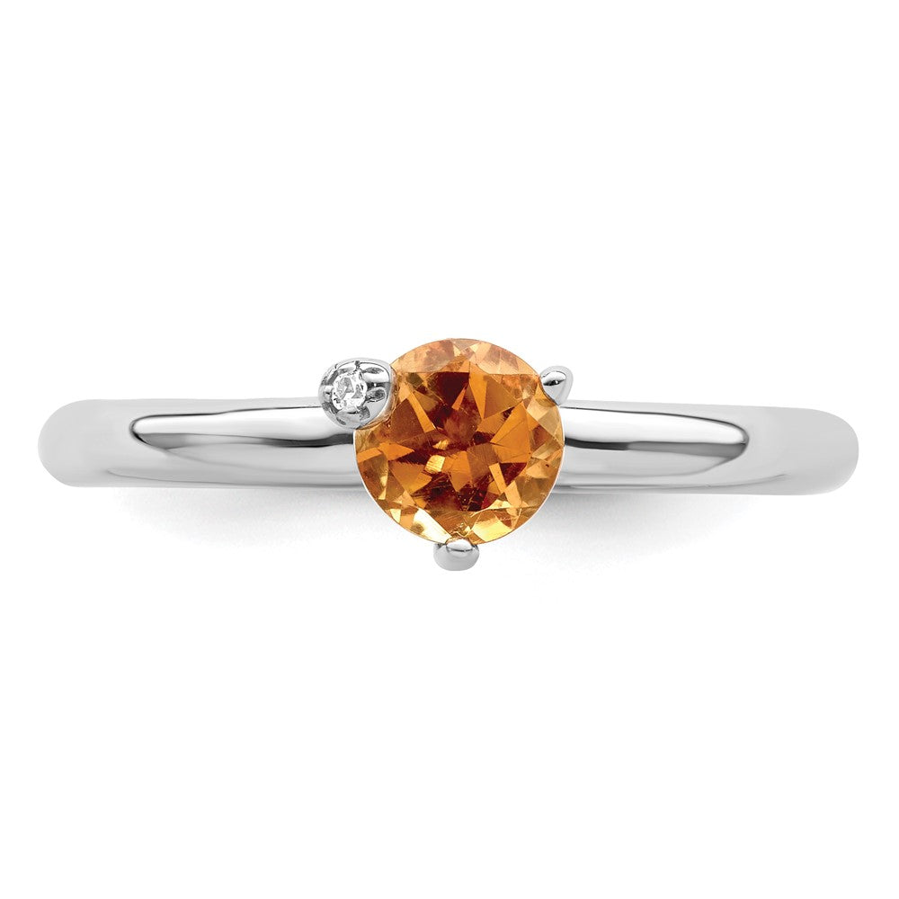 Sterling Silver Rhodium-plated Polished Circle Citrine & White Topaz Ring