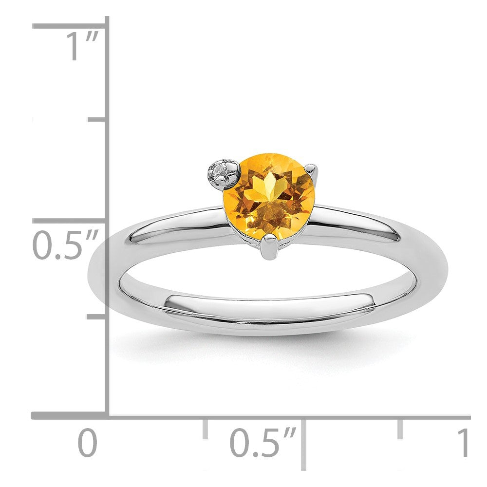 Sterling Silver Rhodium-plated Polished Circle Citrine & White Topaz Ring