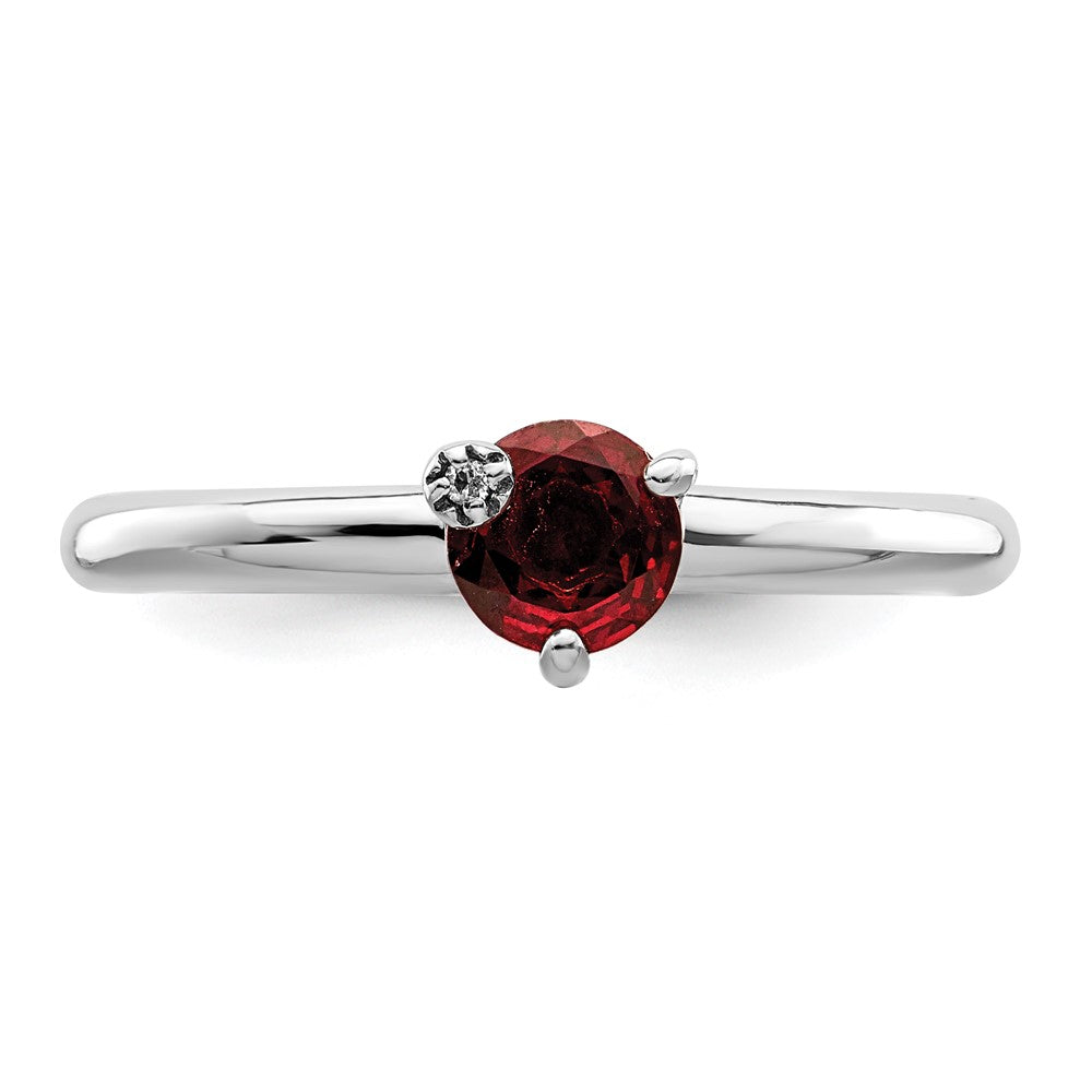 Sterling Silver Rhodium-plated Polished Garnet & White Topaz Ring