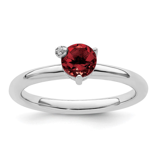 Sterling Silver Rhodium-plated Polished Garnet & White Topaz Ring