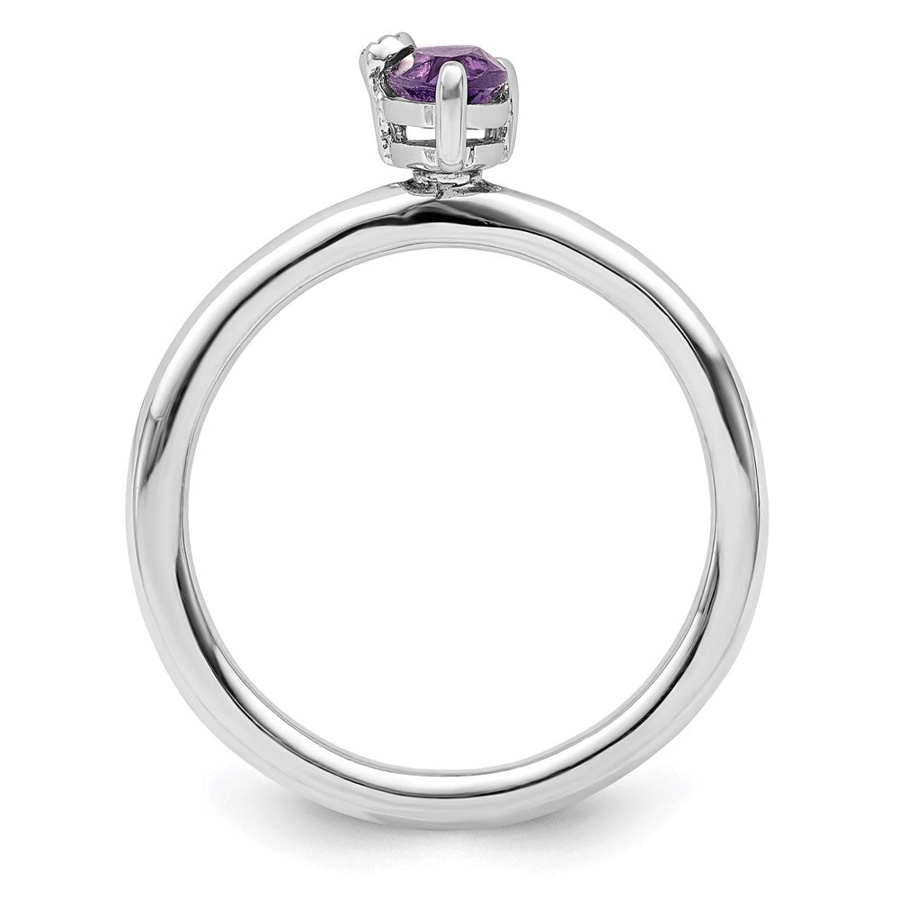 Sterling Silver Rhodium-plated Polished Pear Amethyst & White Topaz Ring