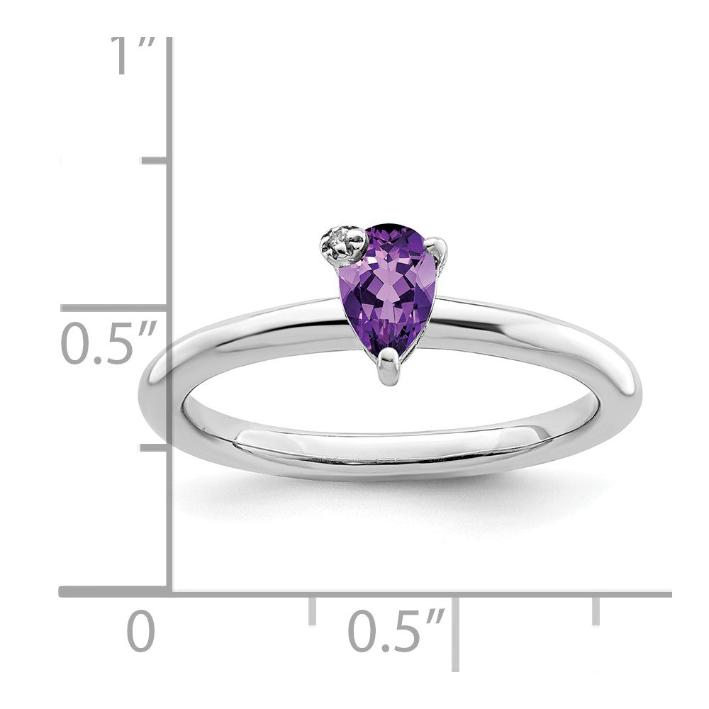 Sterling Silver Rhodium-plated Polished Pear Amethyst & White Topaz Ring