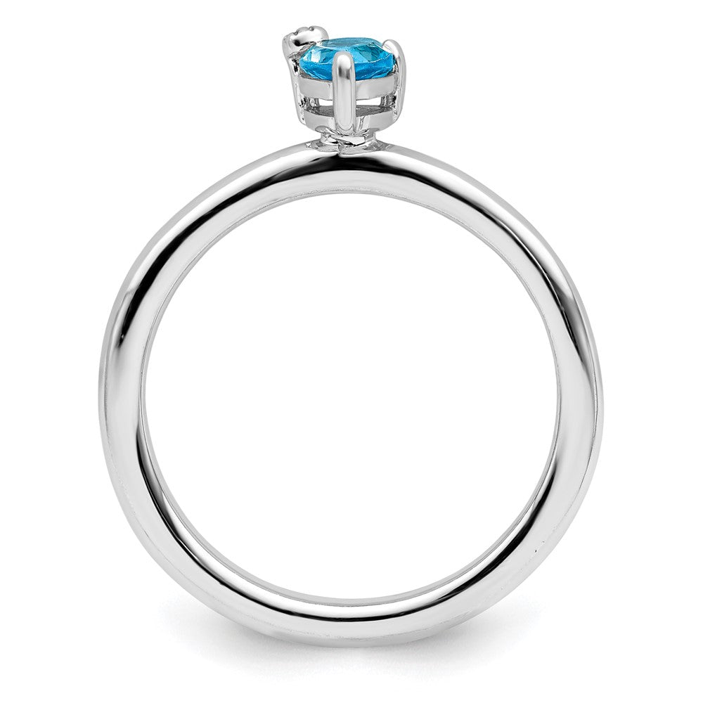 Sterling Silver Rhodium-plated Pear Swiss Blue Topaz & White Topaz Ring