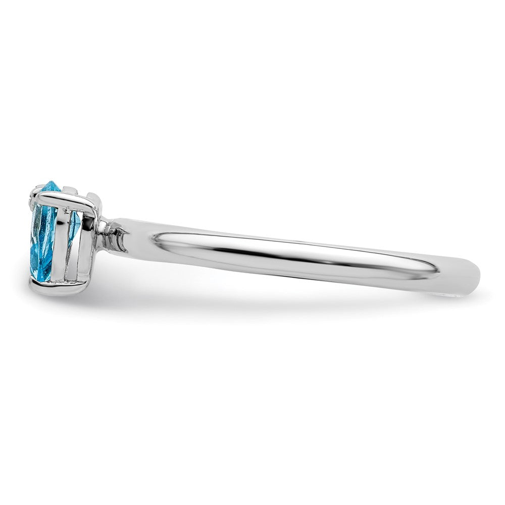 Sterling Silver Rhodium-plated Pear Swiss Blue Topaz & White Topaz Ring