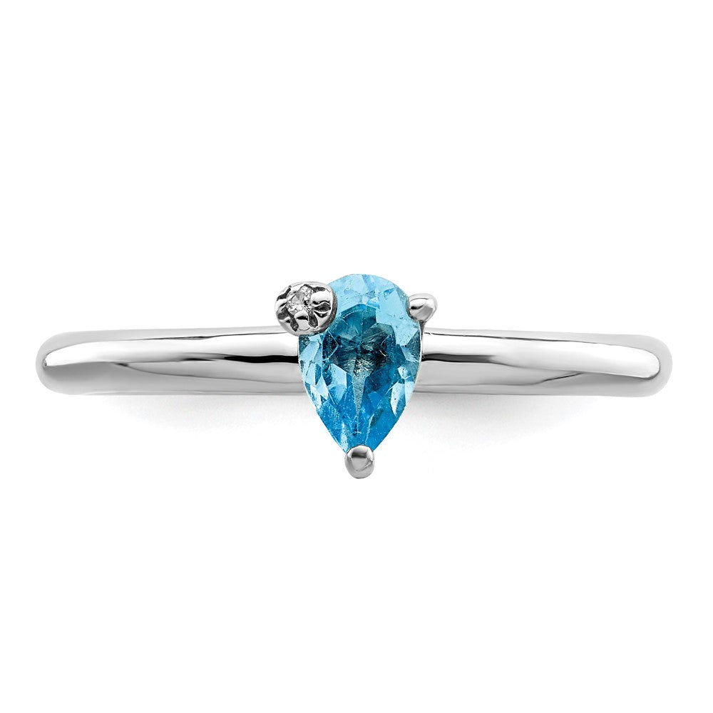 Sterling Silver Rhodium-plated Pear Swiss Blue Topaz & White Topaz Ring