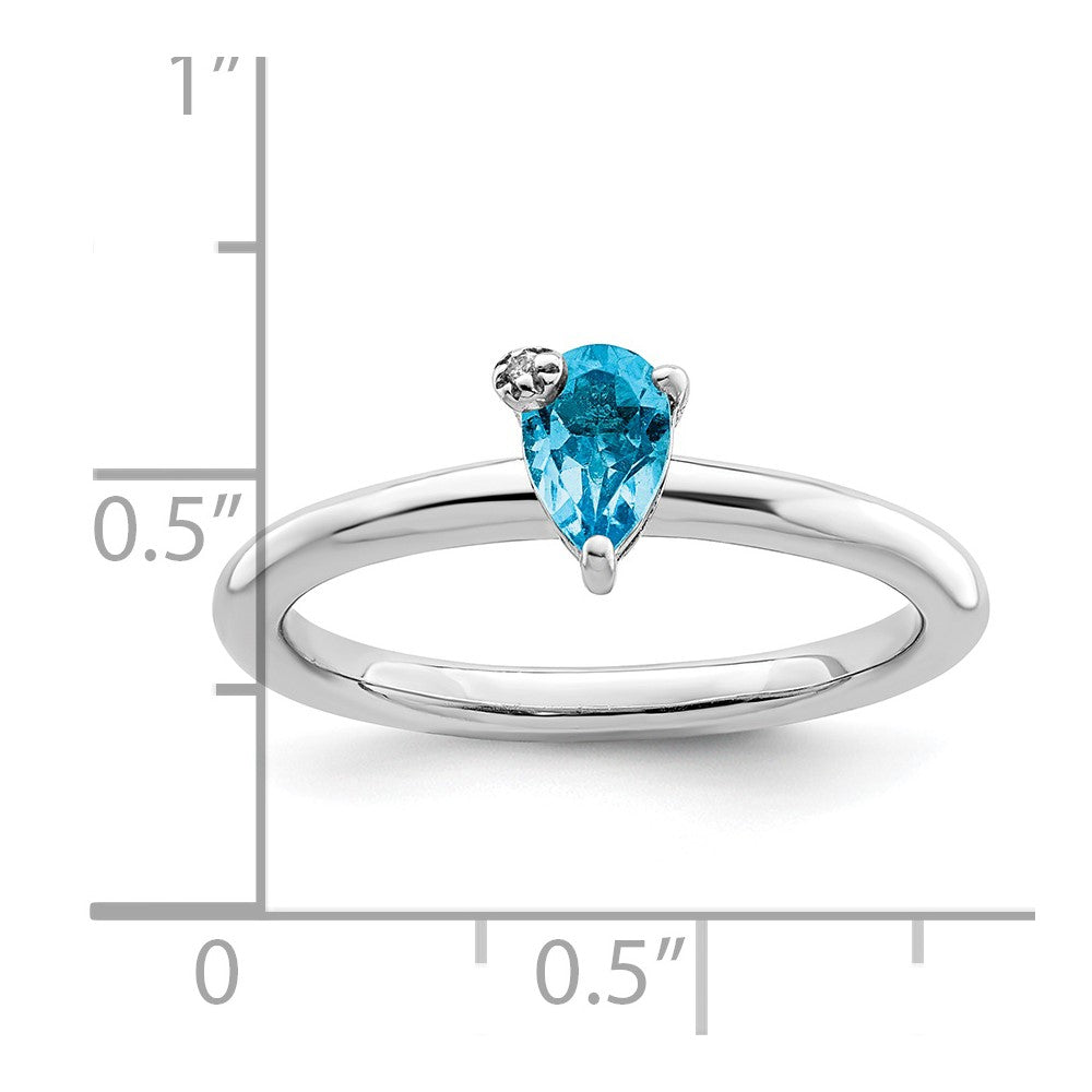 Sterling Silver Rhodium-plated Pear Swiss Blue Topaz & White Topaz Ring