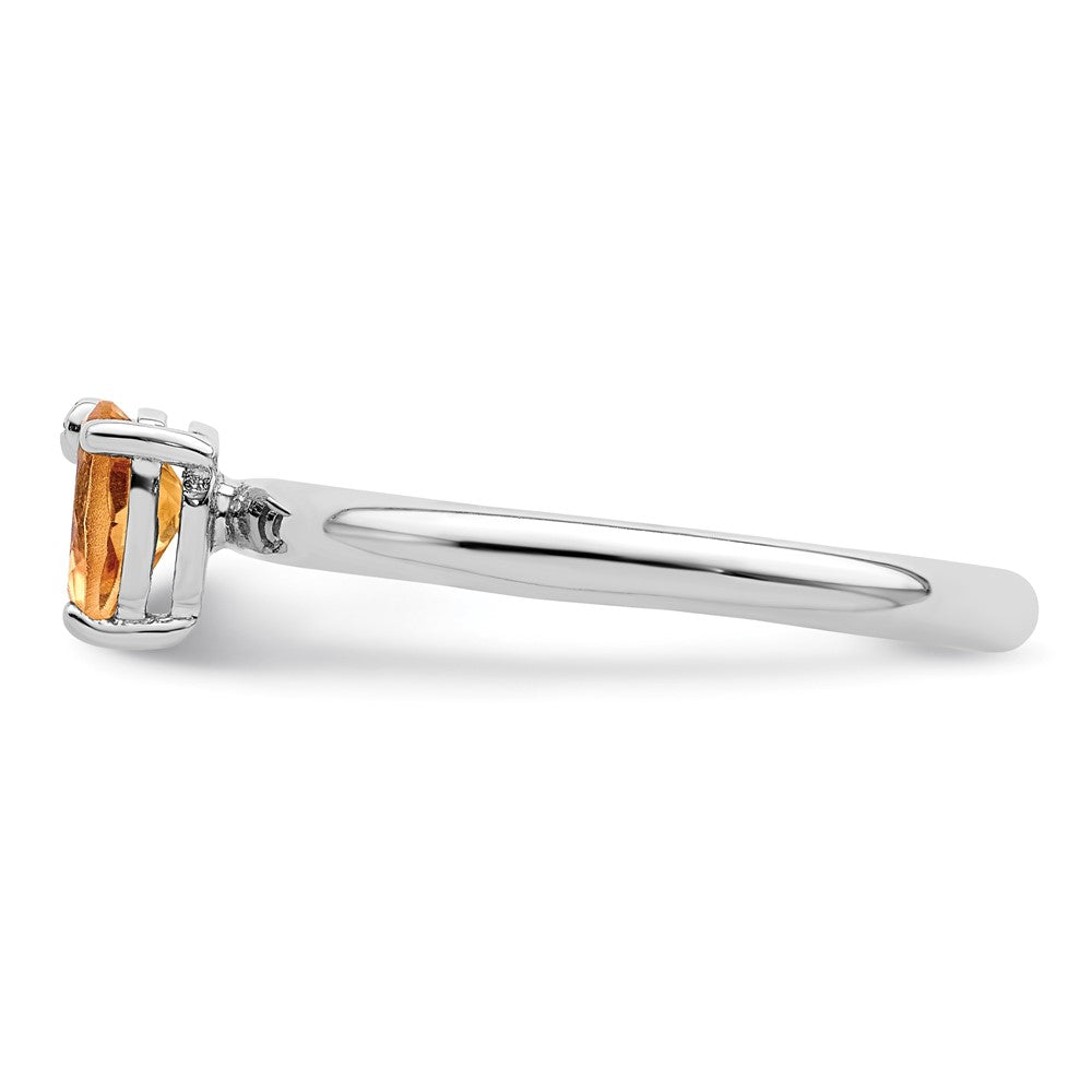 Sterling Silver Rhodium-plated Polished Pear Citrine & White Topaz Ring