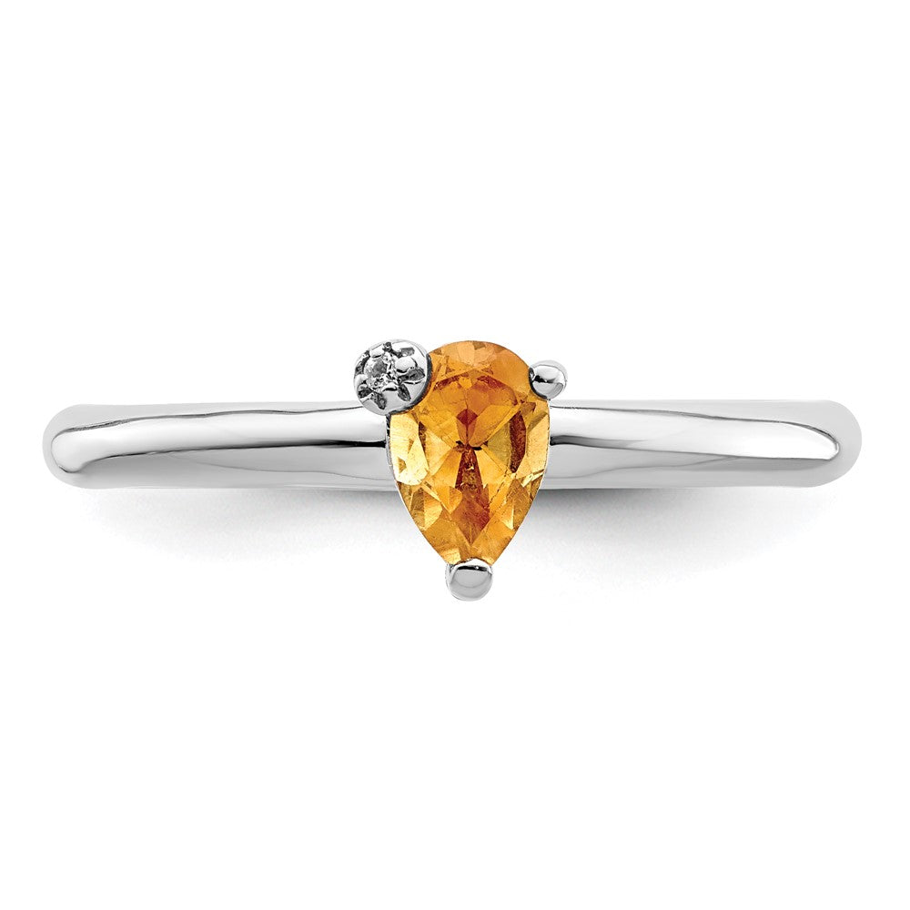 Sterling Silver Rhodium-plated Polished Pear Citrine & White Topaz Ring