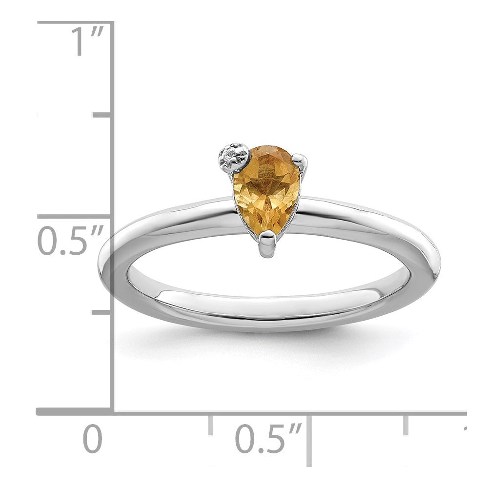 Sterling Silver Rhodium-plated Polished Pear Citrine & White Topaz Ring