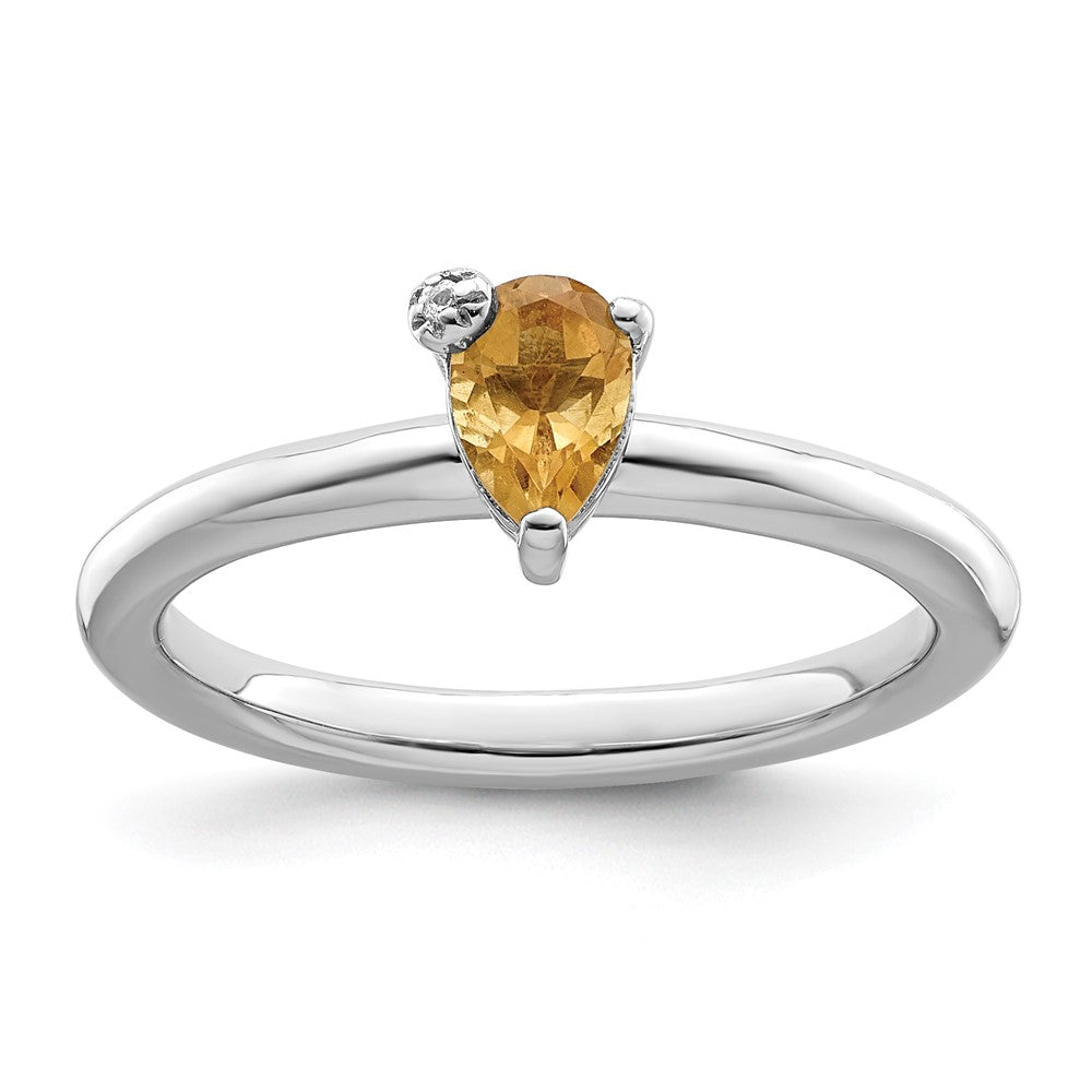 Sterling Silver Rhodium-plated Polished Pear Citrine & White Topaz Ring