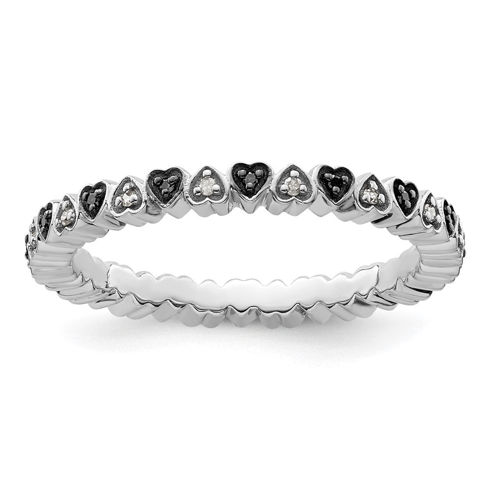 Sterling Silver Stackable Expressions Hearts Black & White Diamond Ring