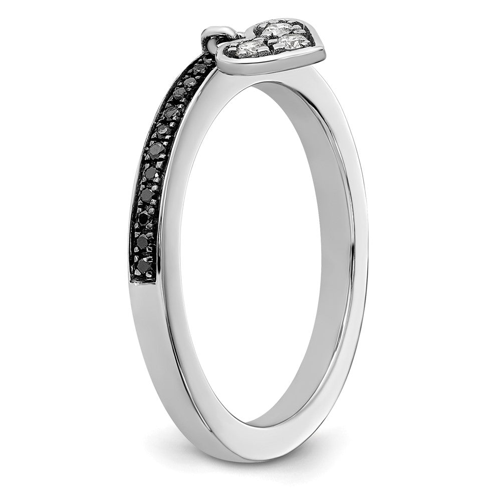 Sterling Silver Stackable Expressions Heart Black & White Diamond Ring