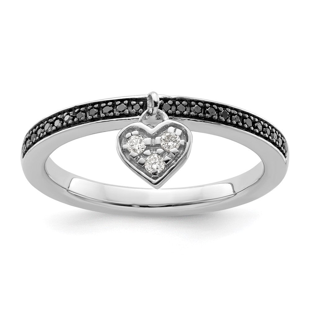 Sterling Silver Stackable Expressions Heart Black & White Diamond Ring