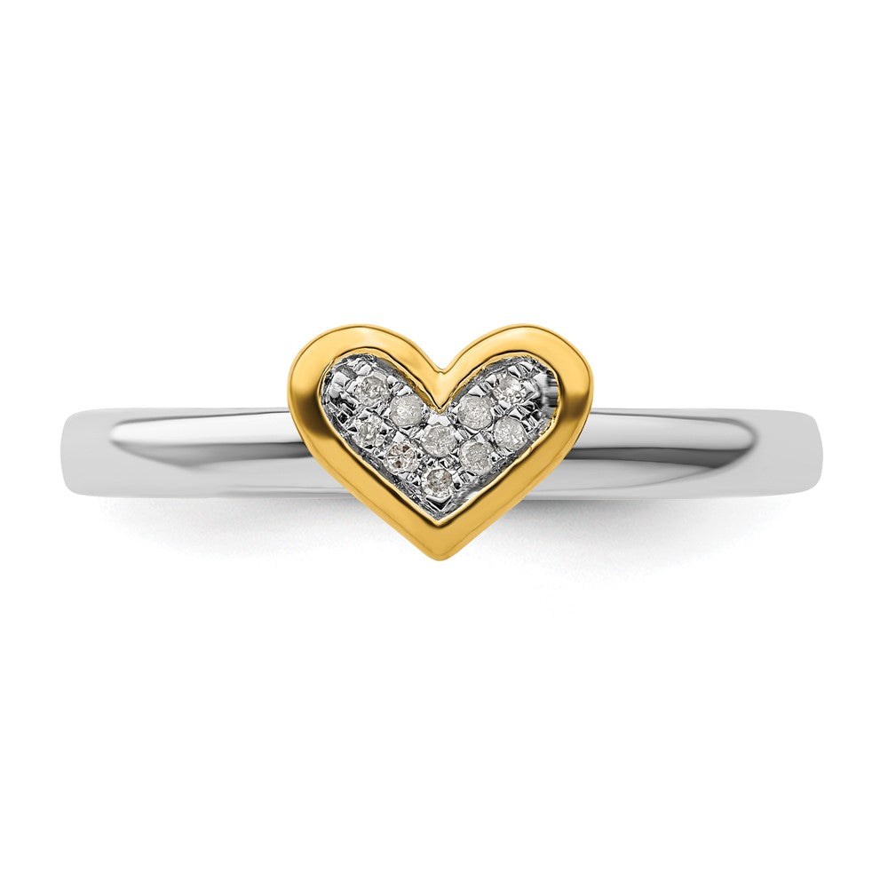 Sterling Silver Stackable Expressions Gold-plated Heart w/Diamond Ring