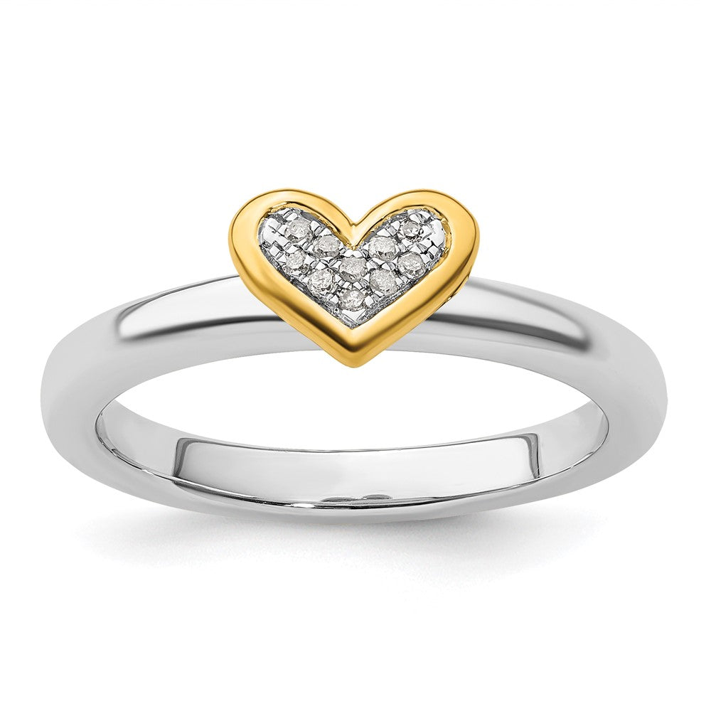 Sterling Silver Stackable Expressions Gold-plated Heart w/Diamond Ring