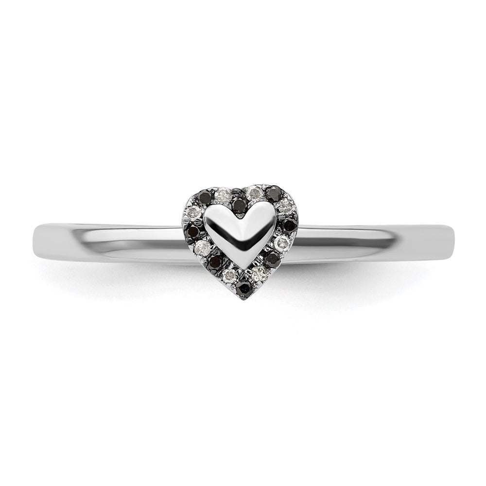 Sterling Silver Stackable Expressions Heart w/Black & White Diamond Ring