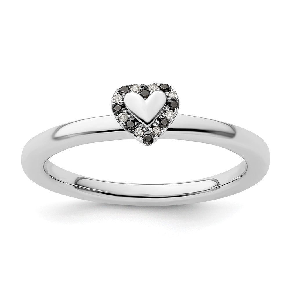 Sterling Silver Stackable Expressions Heart w/Black & White Diamond Ring