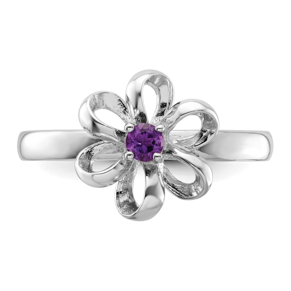 Sterling Silver Stackable Expressions Polished Amethyst Flower Ring