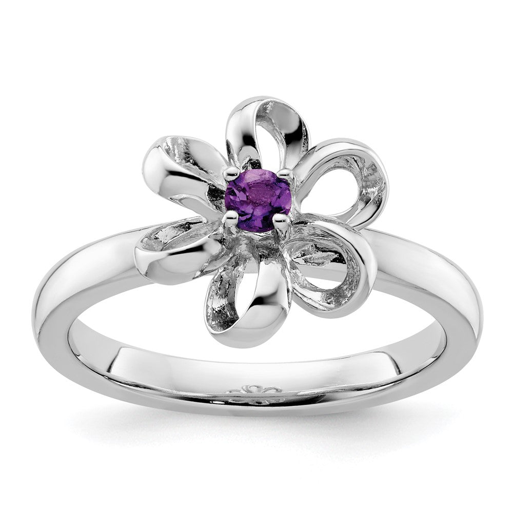 Sterling Silver Stackable Expressions Polished Amethyst Flower Ring