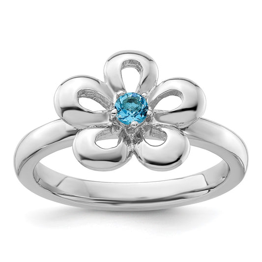 Sterling Silver Stackable Expressions Polished Blue Topaz Flower Ring