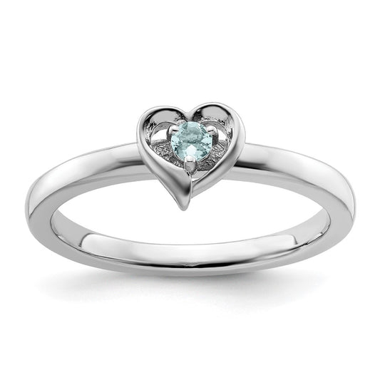 Sterling Silver Stackable Expressions Aquamarine Heart Ring