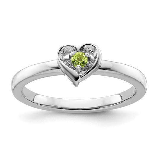 Sterling Silver Stackable Expressions Peridot Heart Ring