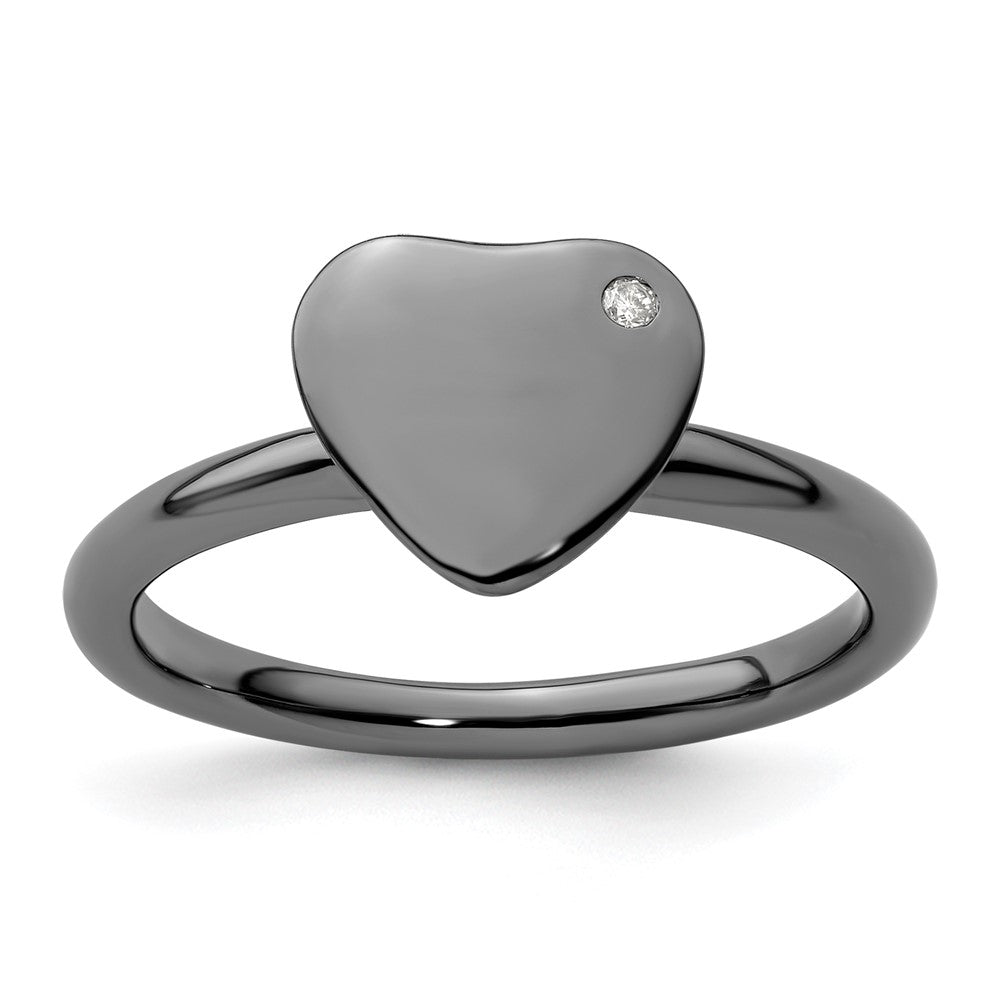 Sterling Silver Stackable Expressions Ruthenium-plated Heart Diamond Ring