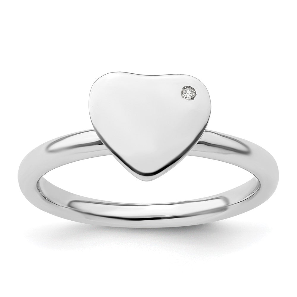 Sterling Silver Stackable Expressions Rhodium-plated Heart Diamond Ring